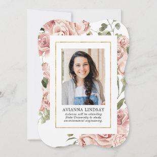Pink Floral with Photo on Back Graduation Party Invitation