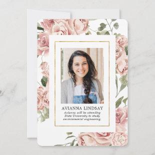 Pink Floral with Photo on Back Graduation Party Invitation