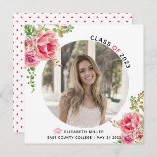 Pink flowers Class of 2023 graduation photo Announcement