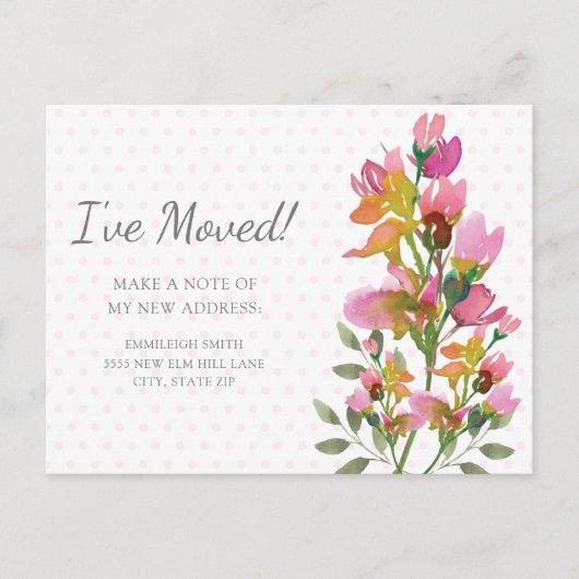 Pink Flowers Polka Dots Change Address Postcard