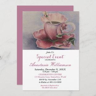 PINK FUCHSIA TEACUP PARTY EVENT INVITE