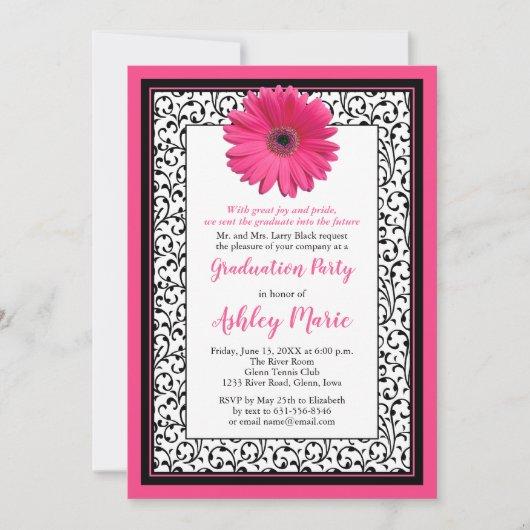Pink Gerbera Daisy Floral Graduation Invitation
