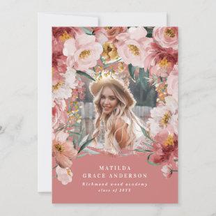 Pink girly floral photo graduation announcement