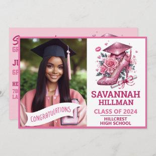 Pink Girly Photo Custom Luxury Graduation Invitation