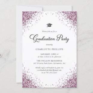 Pink Glitter 2 Photo Graduation Party Invitation