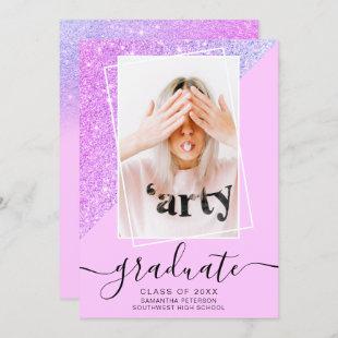 Pink glitter graduate photo block graduation invitation