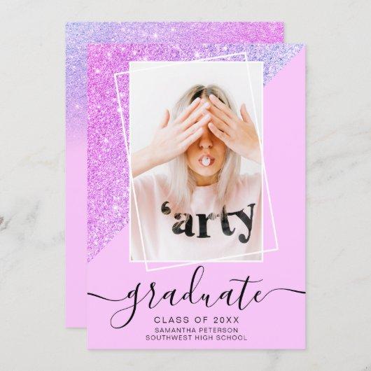 Pink glitter graduate photo block graduation invitation