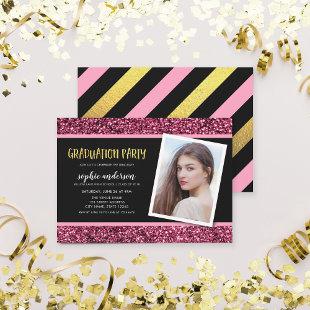 Pink Glitter Photo Graduation Party Invitation