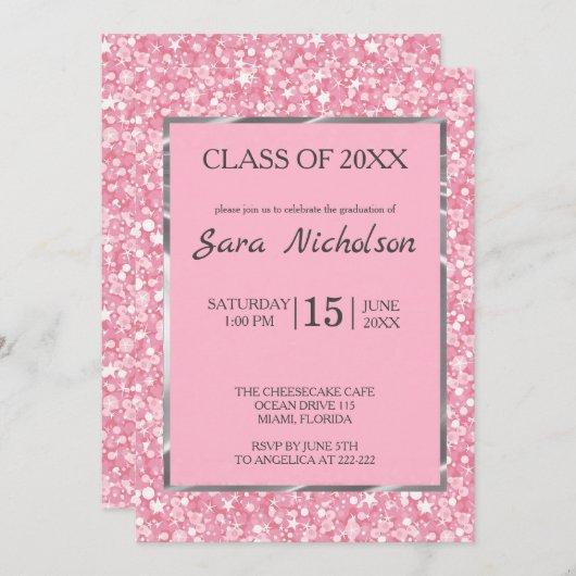 Pink Glitter Pink-Silver Frame Invitation