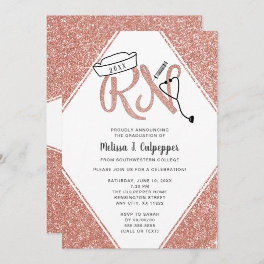 Pink Glitter RN graduation party or pinning invite