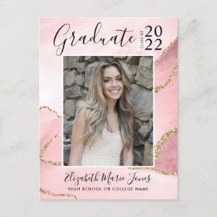 Pink Gold Agate Glitter Graduate Photo Graduation  Postcard