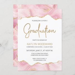 Pink Gold Agate Graduation Party Invitation