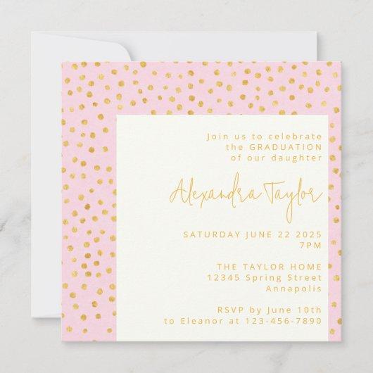 Pink Gold Confetti Cute Glam Dots Graduation Party Invitation