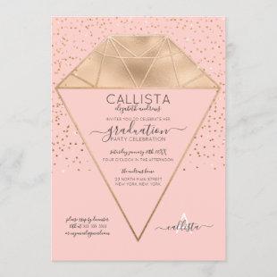 Pink Gold Diamond Confetti Glitter Graduation Invitation