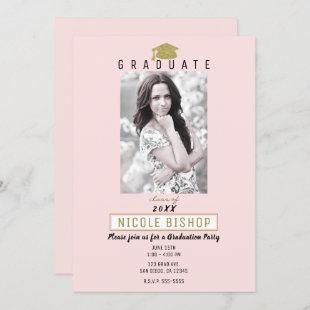 Pink Gold Graduate Photo Modern Graduation Party   Invitation