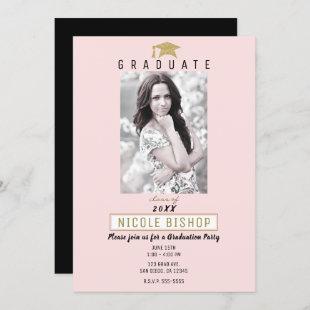 Pink Gold Graduate Photo Modern Graduation Party  Invitation