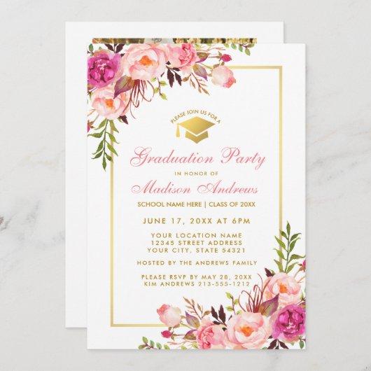 Pink Gold Graduation Party Invite - Back Photo