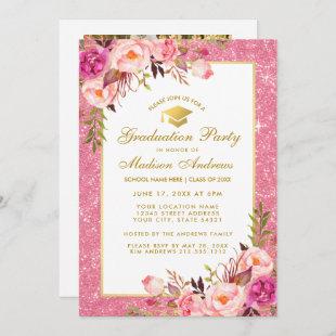 Pink Gold Graduation Party Invite - Back Photo