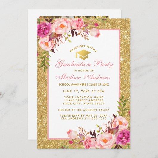 Pink Gold Graduation Party Invite - Photo Back