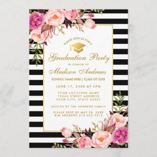 Pink Gold Graduation Party Striped Invitation
