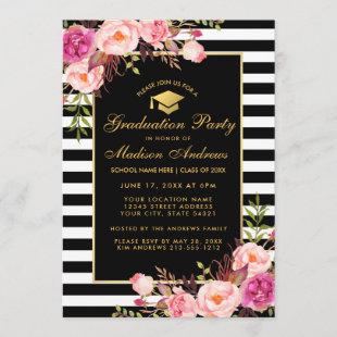 Pink Gold Striped Graduation Party Invitation