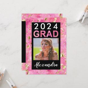Pink Gold Watercolor Art 2024 Photo Graduation Invitation