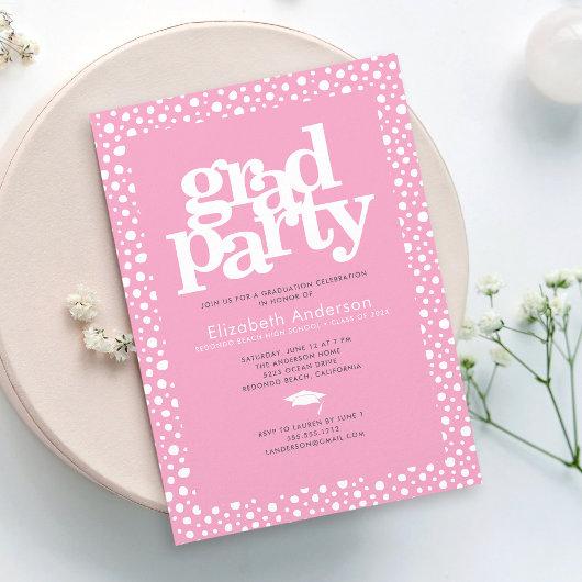 Pink grad party modern bold typography elegant invitation