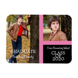 Pink Graduate Simple Two Photos Graduation Magnet