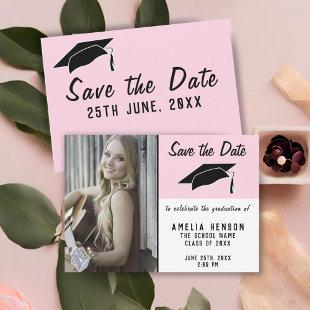 Pink Graduation Save the Date Photo Announcement