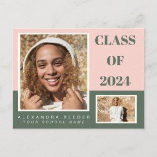 Pink Green Color Block 2 Photo 2022 Graduation Postcard