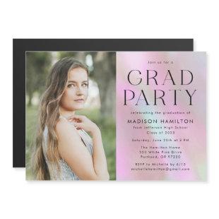 Pink Holographic Graduation Party Magnetic Invitation