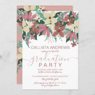 Pink Ivory Floral Greenery Bouquet Graduation Invitation
