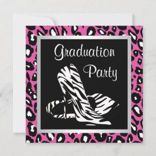 Pink Leopard Girls Graduation Party Invitation
