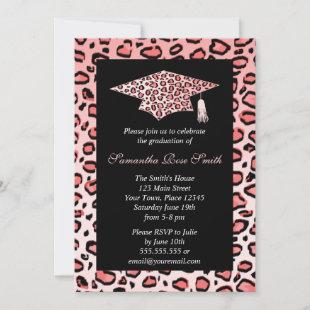 Pink Leopard Print Graduation Party Invitation