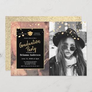 Pink Marble Gold Glitter Graduation Party Invitation