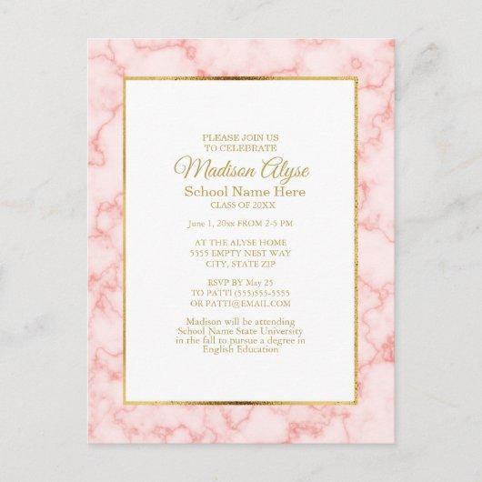 Pink Marble Gold White Graduation Party Invite