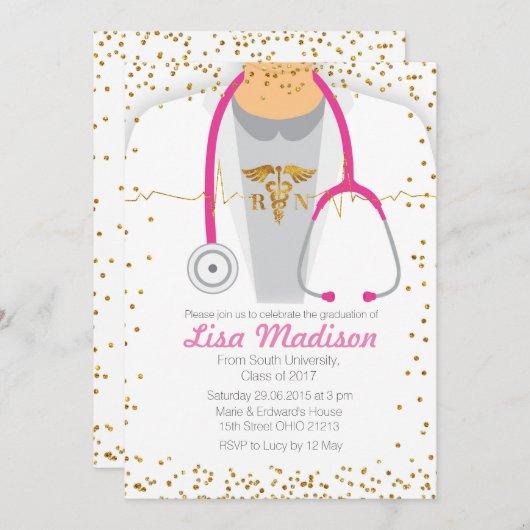Pink Medical Nursing Graduation Party Invitation