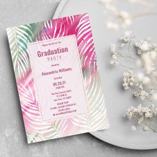 Pink mint green white watercolor floral Graduation Invitation