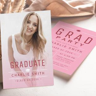 Pink Modern Simple Typography Photo Graduation Invitation