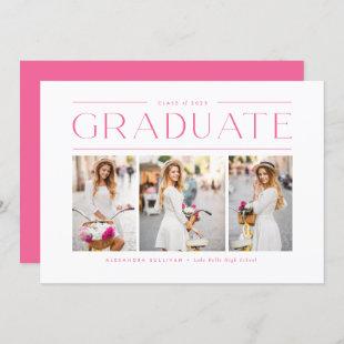 Pink Modern Typography Photo Collage Graduation Invitation