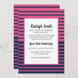 Pink Navy Blue Striped College Trunk Party Invitation