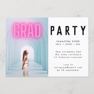 Pink Neon Elegant Ombre Grad Photo Party Invitatio Invitation
