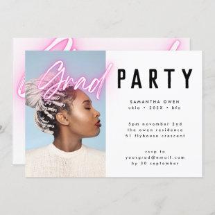 Pink Neon Elegant Ombre Grad Photo Party Invitation