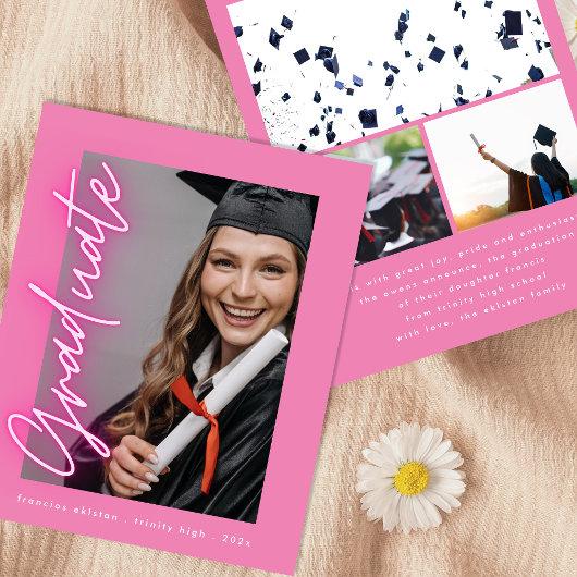 Pink Neon Photo High School Cheap Graduation Card