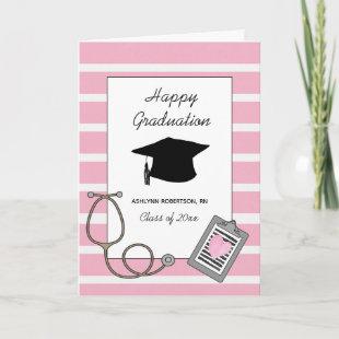 Pink Nursing School Graduation Card