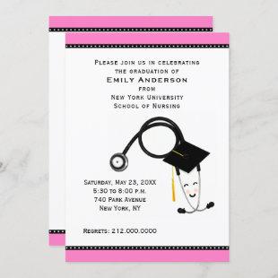 pink nursing school graduation party invitation