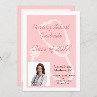 Pink Nursing School Photo Graduation Announcement