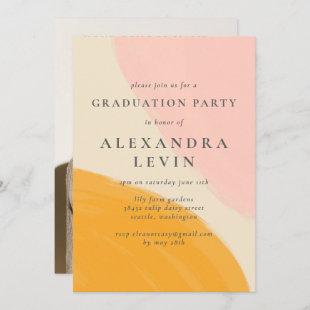 Pink Orange Abstract Watercolor Photo Graduation  Invitation