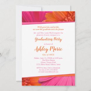Pink Orange Daisy Graduation Party Invitation