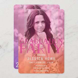 Pink Orange Purple Graduation Party Graduate Photo Invitation